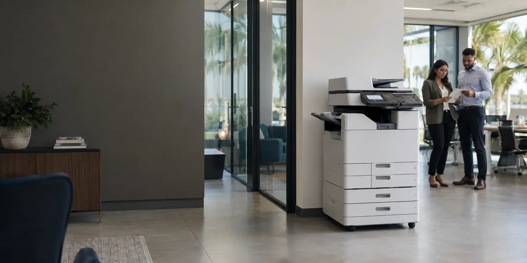 Modern South Florida office with a commercial multifunction copier